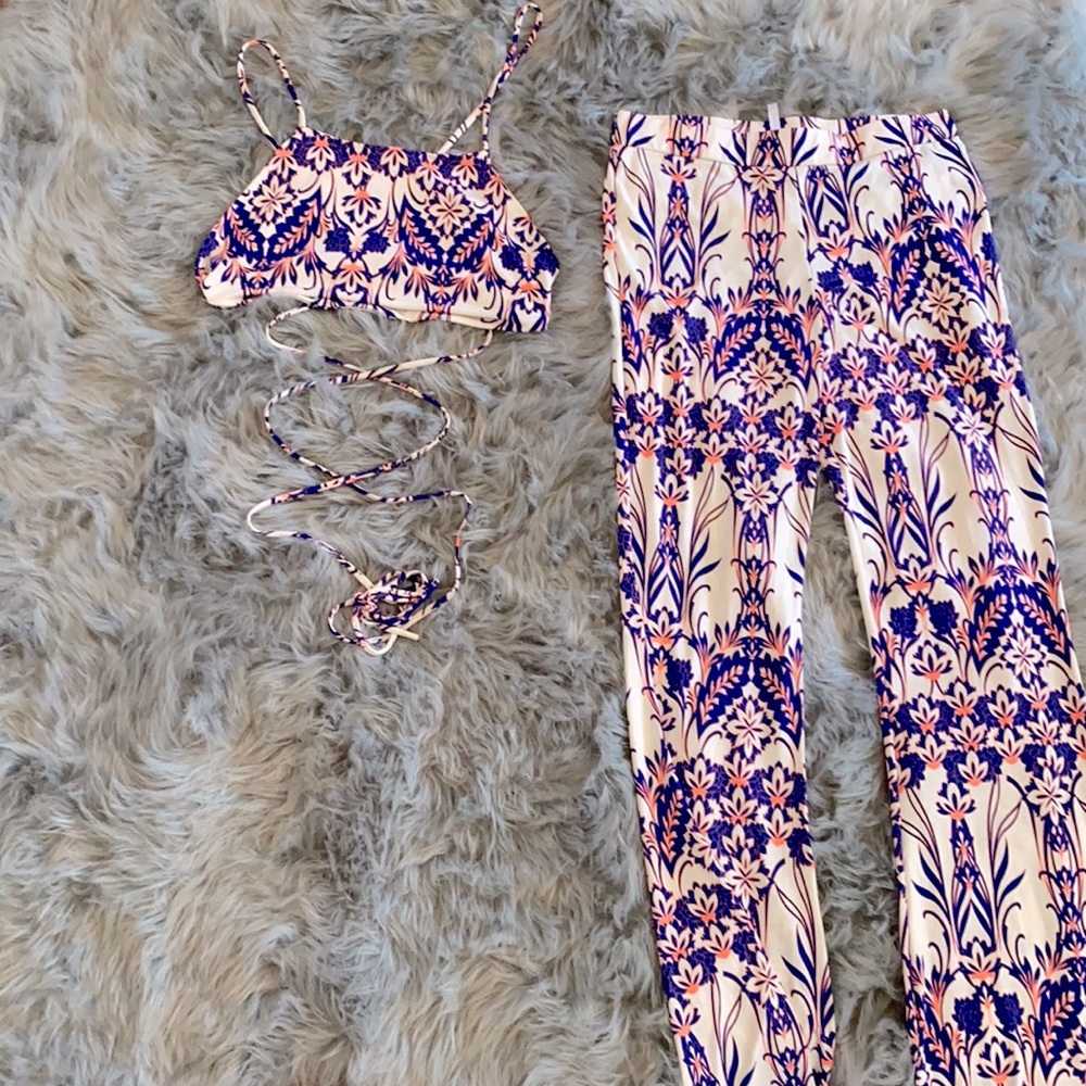 2 piece pant set with matching crop top